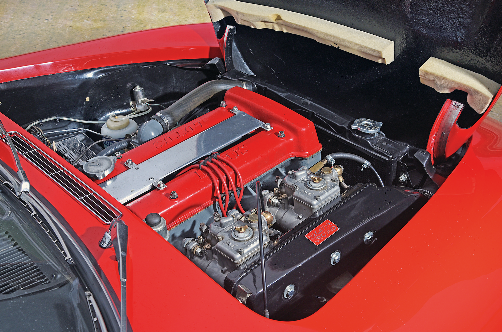 The dohc 1558cc four-cylinder engine of the Lotus Elan