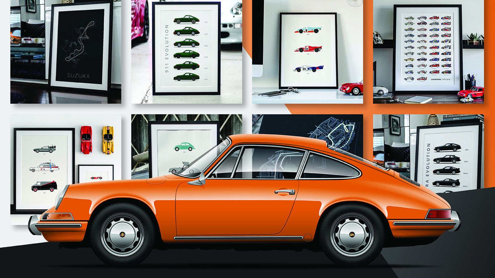 Porsche 911-912 Car Poster Art Print • Rear View Prints